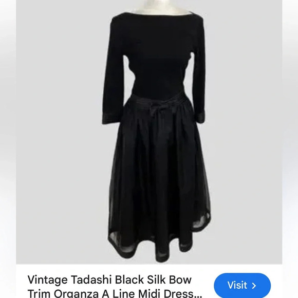 80s black Tadashi Organza and Jersey Gown tulle layers bow mid sleeve boat neck - Picture 13 of 16